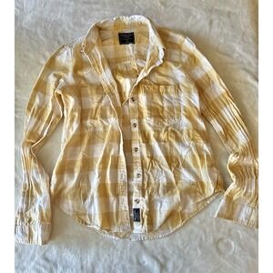Abercrombie And Fitch Women's Long Sleeve Button Up Shirt XS Yellow White Plaid
